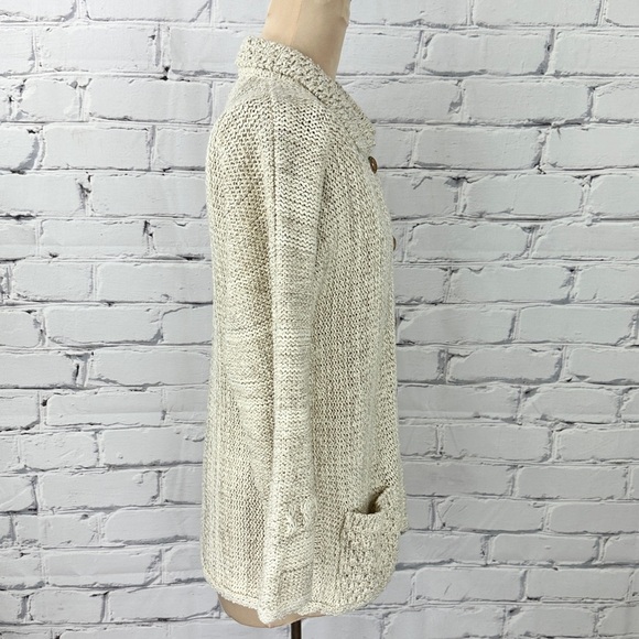 Vintage Rathlin Tin Chonaill Cardigan Sweater Linen Blend Medium Ireland Beige - Picture 3 of 10